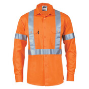 HiVis Cool-Breeze Cotton Shirt with ‘X’ Back & additional 3m r/Tape on Tail - long sleeve