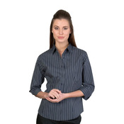 Womens Stretch Yarn Dyed Contrast Stripe Shirt 3/4 Sleeve