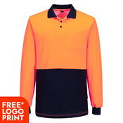 Mens Hi-Vis Cotton Comfort Contrast Class D Long Sleeve Polo Shirt