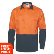 Two Tone Close Front Cotton Drill Shirt Gusset Sleeves
