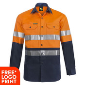 Mens Hi Vis Two Tone Long Sleeve Cotton Drill Shirt 