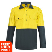 Mens Half Placket Vented Cotton Drill Shirt Semi Gusset Sleeves