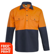 Mens Half Placket Cotton Drill Shirt With Semi Gusset Sleeves 