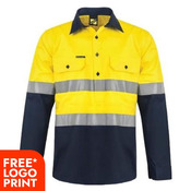 Mens Lightweight Half Placket Vented Cotton Drill Shirt With Semi Gusset Sleeves