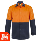 Mens Long Sleeves Two Tone Hi Vis Shirt With Studs