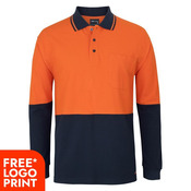 Mens Hi Vis Long Sleeve Cotton Pique Trad Polo