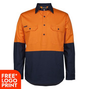 Mens Hi Vis Close Front Long Sleeves 150G Work Shirt
