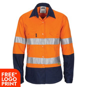 Womens HiVis 3 Way Cool-Breeze Cotton Shirt with Gusset Sleeve, 3M R/Tape - Long Sleeve.