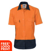 Womens HiVis Two Tone Cotton Drill Shirt - Short Sleeve
