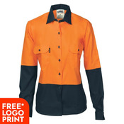 Womens HiVis Two Tone Cotton Drill Shirt - Long Sleeve
