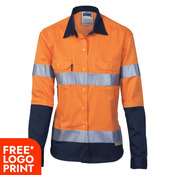 Womens HiVis Two Tone Drill Shirt with 3M R/Tape - Long sleeve