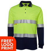 Mens Hi Vis Long Sleeves (D+N) Cotton Back Polo