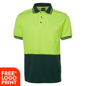 Mens Hi Vis Short Sleeves Cotton Back Polo