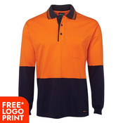 Mens Hi Vis Long Sleeve Cotton Polo