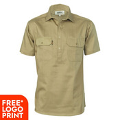 Cotton Drill Close Front Work Shirt - Short Sleeve