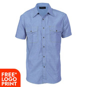 Mens Twin Flap Pocket Cotton Chambray Short Sleeve Shirt