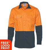 Mens HiVis Two Tone Cotton Drill Vented Shirt