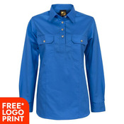 Womens Long Sleeve Half Placket Cotton Drill Shirt