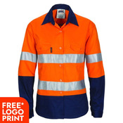 Womens HIVIS Cool-Breeze Cotton Shirt with CSR R/Tape - Long Sleeve